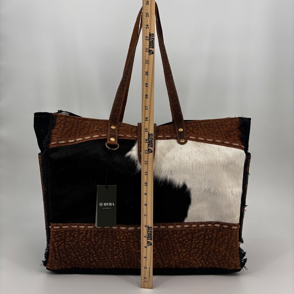 Myra Asher Weekender Bag Women Large Brown Cowhide Leather Travel Tote S-6780 - Picture 3 of 14